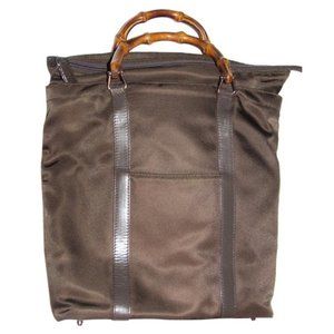 Gucci Burgundy Brown Top Handle Tote Shopper Canvas and Leather
